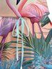 Combinaison hawaïenne grande taille à imprimé flamant rose et feuilles tropicales ombrées, cintrée - Bleu clair 5X
