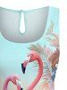 Combinaison hawaïenne grande taille à imprimé flamant rose et feuilles tropicales ombrées, cintrée - Bleu clair 5X
