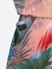 Combinaison hawaïenne grande taille à imprimé flamant rose et feuilles tropicales ombrées, cintrée - Bleu clair 5X