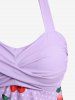 1950s Retro Cherry Dots Print Halter Ruched Cinched Boyleg Tankini Swimsuit -  
