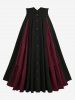 Plus Size Two Tone Patchwork Buttons A Line Skirt -  
