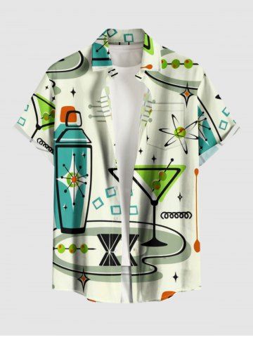 Chemise hawaïenne grande taille pour homme, imprimée de jus de fruits et de boutons, avec poche. - WHITE - 5XL