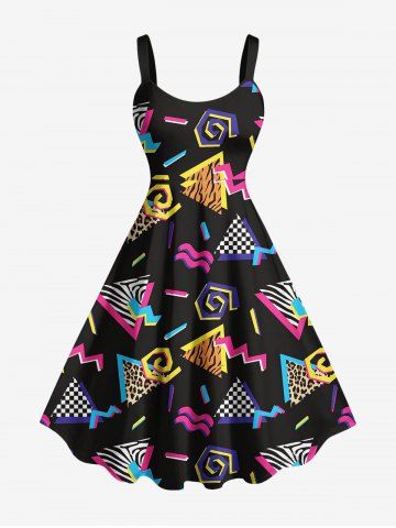 Robe débardeur hawaïenne à imprimé léopard et carreaux grande taille, style triangle - BLACK - XXS