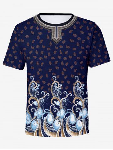 Plus Size Ethnic Flower Paisley Print Hawaii T-shirt For Men - CADETBLUE - 7XL