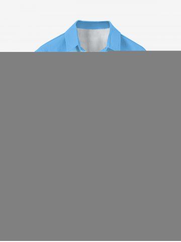 Chemise hawaïenne grande taille pour homme, à imprimé perroquet, fleur, cocotier et horloge, boutons et poche. - BLUE - M