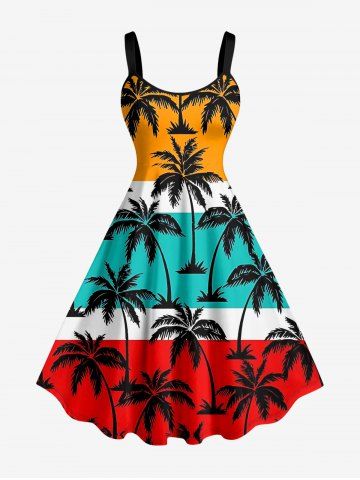 Robe débardeur hawaïenne à imprimé colorblock cocotier grande taille - MULTI - S