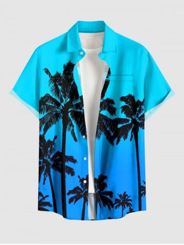 Chemise hawaïenne grande taille pour homme, imprimé ombré cocotier, boutons et poche. - SKY BLUE - 3XL