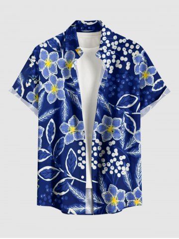 Chemise hawaïenne à imprimé floral, feuilles et branches, grande taille, avec poche boutonnée, pour hommes - DEEP BLUE - XL