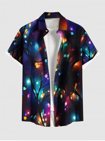 Plus Size Christmas Light Glitter 3D Print Buttons Pocket Shirt For Men - BLACK - 5XL