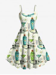 Plus Size Bottle Fruit Juice Print Hawaii Tank Dress -  