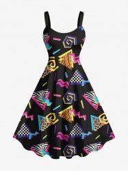 Robe débardeur hawaïenne à imprimé léopard et carreaux grande taille, style triangle - Noir M