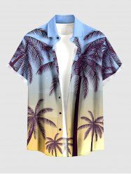 Chemise hawaïenne grande taille pour homme, imprimé ombré cocotier, boutons et poche. - Bleu Ciel L