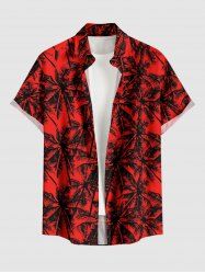 Chemise hawaïenne grande taille à imprimé cocotiers, boutons et poches pour homme - Rouge 2XL