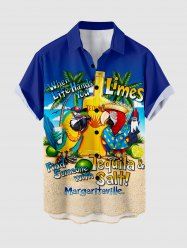 Plus Size Parrot Bottle Coconut Tree Lemon Print Buttons Pocket Hawaii Shirt For Men -  