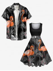 Coconut Tree Tropical Leaf Flamingo Print Plus Size Matching Hawaii Beach Outfit For Couples -  