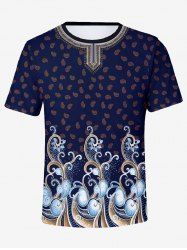 T-shirt hawaïen à imprimé floral ethnique et cachemire grande taille pour hommes - Cadetblue 6XL