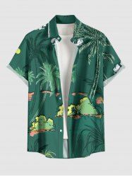 Chemise hawaïenne à poches boutonnées, imprimé nuages et cocotiers, grandes tailles pour hommes - Vert profond S