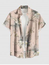Plus Size Flowers Leaf Tropical Print Buttons Pocket Hawaii Shirt For Men -  