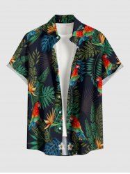 Chemise hawaïenne grande taille pour homme, à imprimé perroquet, fleurs et feuilles tropicales, boutons et poche. - Noir 3XL