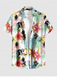 Chemise hawaïenne grande taille pour homme, à imprimé colorblock de fleurs et de cocotiers, boutons et poche. - Multi 2XL