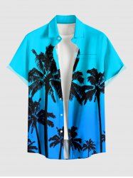 Plus Size Coconut Tree Ombre Print Buttons Pocket Hawaii Shirt For Men -  