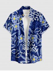Plus Size Flower Leaf Branch Print Hawaii Button Pocket Shirt For Men -  