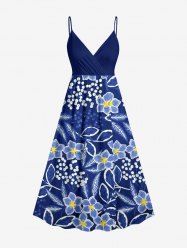 Robe débardeur trapèze à imprimé fleurs et branches hawaïennes grande taille - Cadetblue 1X