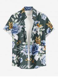 Chemise à poches boutonnées hawaïennes à imprimé floral tropical et feuilles grandes tailles pour hommes - Vert profond 2XL
