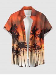 Chemise à poches boutonnées pour homme, grande taille, imprimé hawaïen, motif cocotier ombré ciel crépuscule - Orange Foncé M