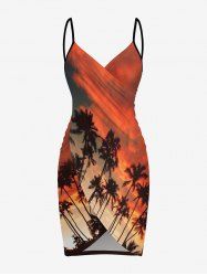 Paréo de plage convertible grande taille à imprimé ombré de cocotiers et de ciel crépusculaire, style hawaïen - Orange Foncé M