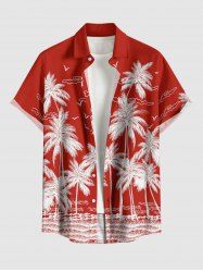Chemise à poches boutonnées hawaïennes grande taille pour homme, imprimée cocotiers et oiseaux marins - Rouge S