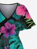 Ensemble de plage hawaïen assorti pour couples, imprimé feuilles tropicales et fleurs d'hibiscus, grandes tailles - Vert 