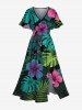 Ensemble de plage hawaïen assorti pour couples, imprimé feuilles tropicales et fleurs d'hibiscus, grandes tailles - Vert 