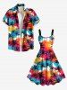 Colorful Sky Coconut Tree Print Plus Size Matching Hawaii Beach Outfit For Couples -  