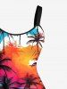 Colorful Sky Coconut Tree Print Plus Size Matching Hawaii Beach Outfit For Couples -  