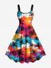 Colorful Sky Coconut Tree Print Plus Size Matching Hawaii Beach Outfit For Couples -  