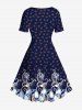 Robe trapèze hawaïenne à imprimé floral ethnique et cachemire grande taille - Cadetblue 5X