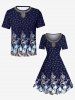 Robe trapèze hawaïenne à imprimé floral ethnique et cachemire grande taille - Cadetblue 5X