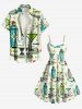Plus Size Bottle Fruit Juice Print Hawaii Tank Dress -  