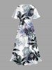 Robe mi-longue hawaïenne fendue à imprimé floral et feuilles grande taille - Blanc 5X