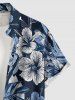 Chemise hawaïenne grande taille pour homme, à imprimé feuilles tropicales et fleurs d'hibiscus, boutons et poche. - Cadetblue S