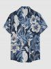 Chemise hawaïenne grande taille pour homme, à imprimé feuilles tropicales et fleurs d'hibiscus, boutons et poche. - Cadetblue S