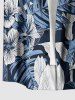 Chemise hawaïenne grande taille pour homme, à imprimé feuilles tropicales et fleurs d'hibiscus, boutons et poche. - Cadetblue S
