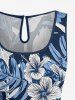 Combinaison hawaïenne grande taille à imprimé de feuilles tropicales et fleurs d'hibiscus, cintrée - Cadetblue 5X