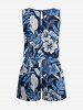 Combinaison hawaïenne grande taille à imprimé de feuilles tropicales et fleurs d'hibiscus, cintrée - Cadetblue 5X