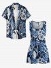 Combinaison hawaïenne grande taille à imprimé de feuilles tropicales et fleurs d'hibiscus, cintrée - Cadetblue 5X