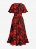 Coconut Tree Print Split Hawaii Midi Dress -  