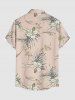 Plus Size Flowers Leaf Tropical Print Buttons Pocket Hawaii Shirt For Men -  