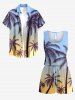 Combinaison hawaïenne grande taille à imprimé ombré de cocotiers et ceinture - Bleu Ciel 1X
