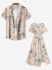 Flowers Leaf Tropical Print Split Hawaii Midi Dress -  